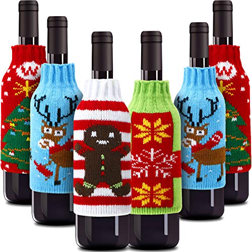 Boao 6-Pack Ugly Christmas Wine Bottle Covers with Hats – Knit Sweater Decor
