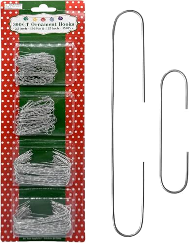 Silver Wire Christmas Ornament Hooks Pack of 300 - Jumbo & Regular Sizes