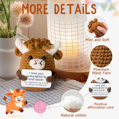 Mini Crochet Highland Cow Plushie Desk Decor with Message Card