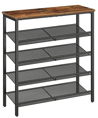 5-Tier Industrial Shoe Rack, Adjustable Metal Mesh Entryway Organizer