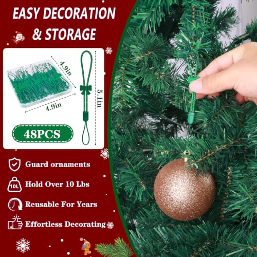 ANGAR 48-Pack Christmas Ornament Hooks, Adjustable No-Slip Green Hooks