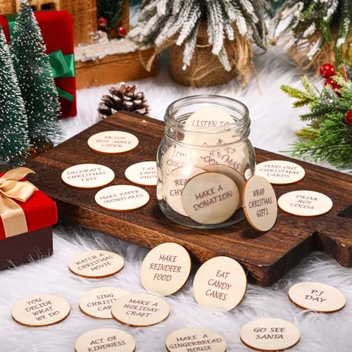 25 Pcs Wooden Advent Countdown Tokens for Christmas - Laser Engraved Tokens Set
