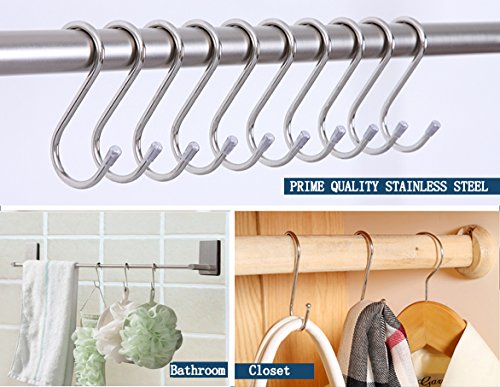 3.4-Inch Stainless Steel S-Hooks, Heavy Duty Metal Hanging Hooks - 20 Pack