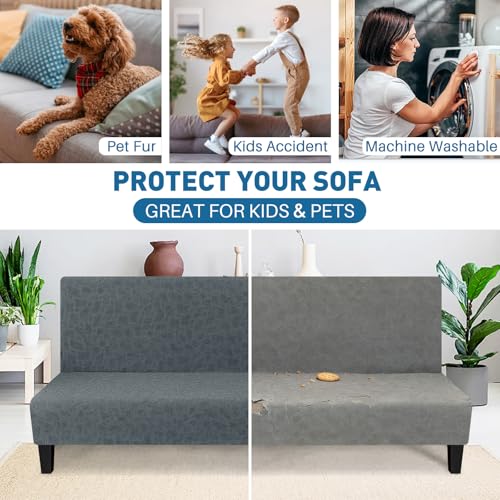 Waterproof Futon Cover Full Size Washable Jacquard Slipcover - Dark Gray