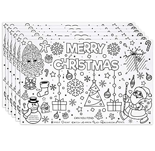 Disposable Christmas Activity Place Mats 50 Pack for Kids - Color & Play Santa Theme 11x17