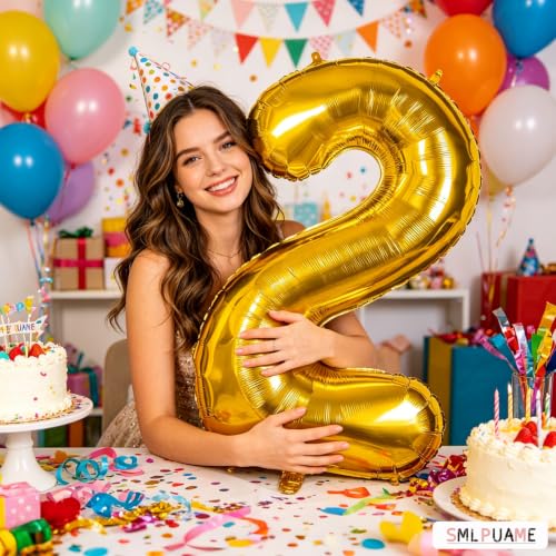 40-Inch Gold Number 2 Balloon - Self-Inflating Birthday Decoration