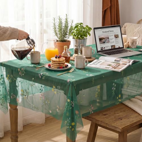 Horaldaily 60x84 Inch Green Embroidered Tablecloth Rectangular
