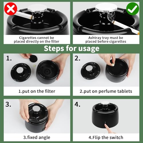 Electronic Smokeless Ashtray with Air Purifier and Dual Speed Fan