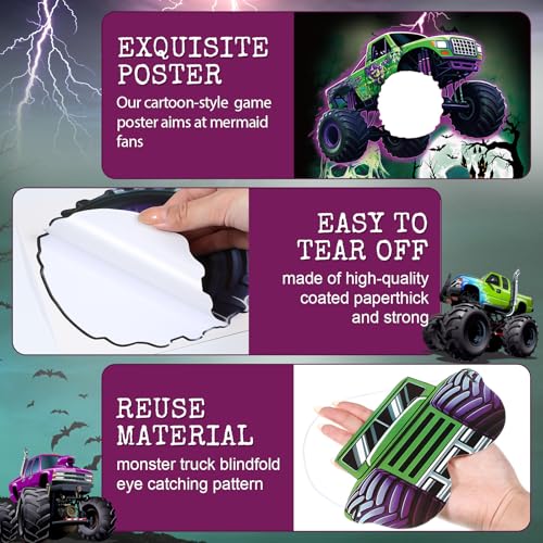 Monster Truck Pin the Wheel Birthday Party Game Set with Poster & Stickers