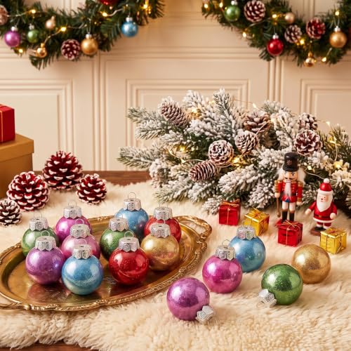 Soaoo Bright 24pcs Christmas Glitter Ball Ornaments 2.36" Shatterproof