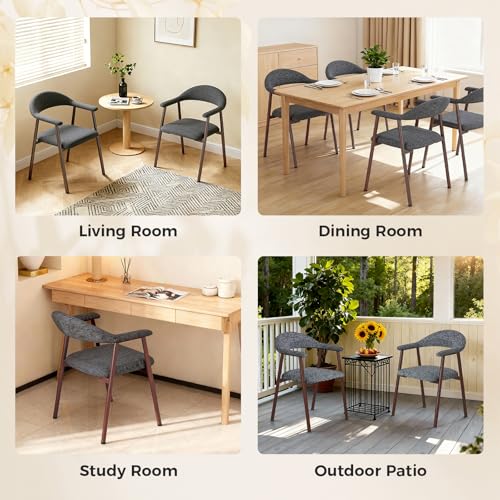 Upholstered Dining Chairs Set of 2, Modern Linen Accent Chairs with Metal Legs