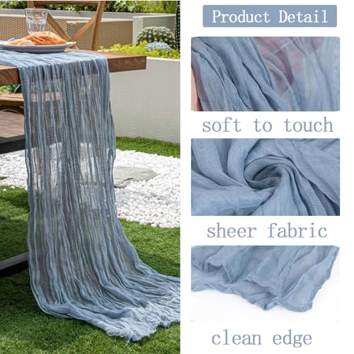 4-Pack Dusty Blue Cheesecloth Table Runners, 20 x 120 Inch Gauze Boho Decor