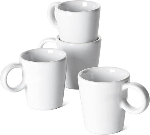 LE TAUCI Espresso Cups - 3 oz Ceramic Demitasse Mugs | Stackable Mini Coffee Set of 4 in White