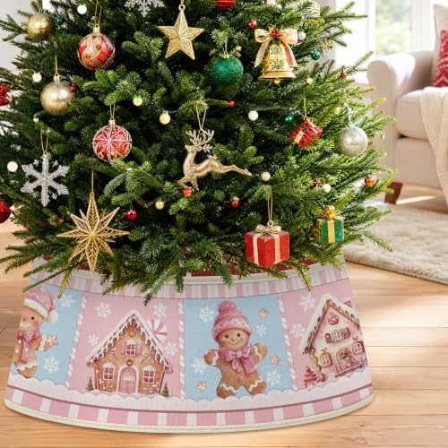 Pink Gingerbread Men Christmas Tree Collar, 22 Inch Holiday Tree Decor - REETOOK
