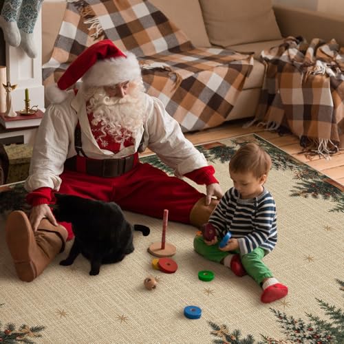 Breling Pine Berry Christmas Area Rug 4x6 ft - Holiday Red & Green Floor Decor