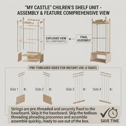 57" Wooden Stuffed Animal Storage Tower with Toy Chest - Castle Design