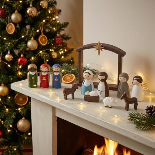 12-Piece Miniature Resin Nativity Set for Christmas Indoor Home Decor
