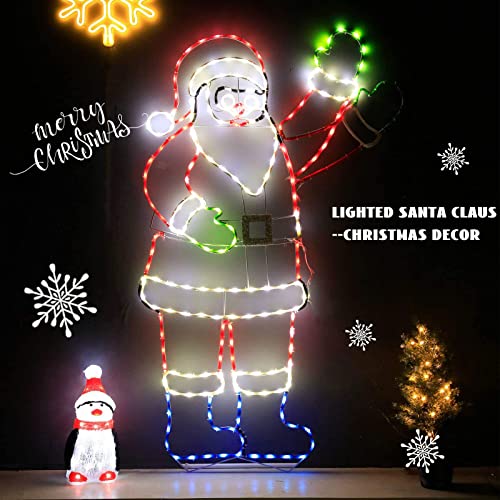 5FT Lighted Waving Santa Claus Neon Christmas Decoration for Yard & Indoor Holiday Party