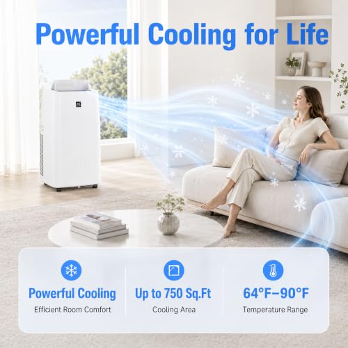 14000 BTU Portable Air Conditioner for Rooms Up to 750 Sq Ft