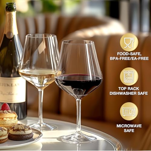 Unbreakable Plastic Wine Glasses 16 oz - Set of 6 BPA-Free Stemware