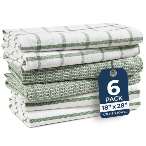 100% Cotton Kitchen Towels 6-Pack - Absorbent 18x28 Dish Towels, Olive