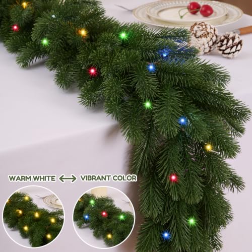 6FT Prelit Norfolk Pine Garland - Artificial Christmas Wreath with LED Lights, Lush Realistic Foliage, Indoor Outdoor Decor