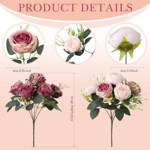 8 Bundles Dusty Pink Artificial Peonies Flowers - Faux Silk Bouquet for Weddings & Home Decor