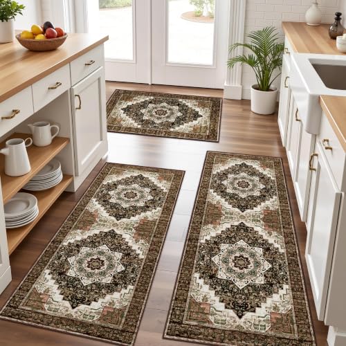 3-Piece Boho Kitchen Rug Set, Non-Slip Washable Floor Mats for Kitchen