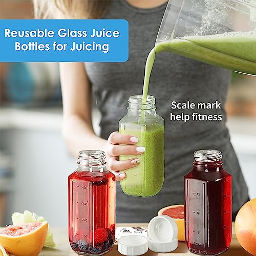 16 oz Glass Bottles with Lids - 8 Pack Reusable Juice and Milk Containers