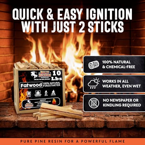 Natural Fatwood Fire Starter Sticks 10lb Box for Camping and Fireplaces