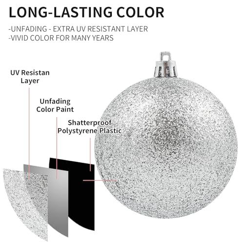 36-Piece Shatterproof Christmas Tree Ornaments - Silver Holiday Baubles Set