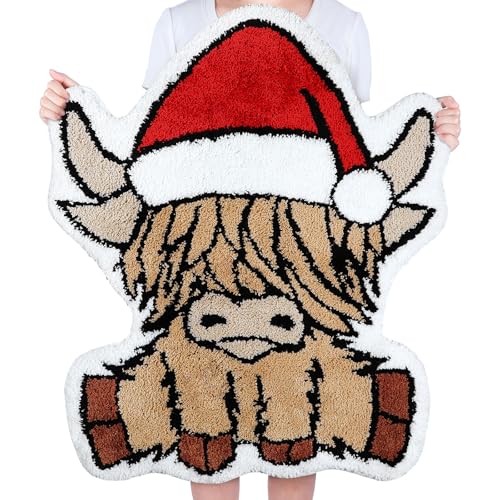 Christmas Highland Cow Rug 35x35 Inch Non Slip Bathroom Mat - Festive Decor