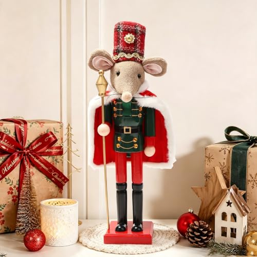 Hanmere Christmas Nutcracker Decor - Mouse Variant, 14.2in Festive Wooden Ornament