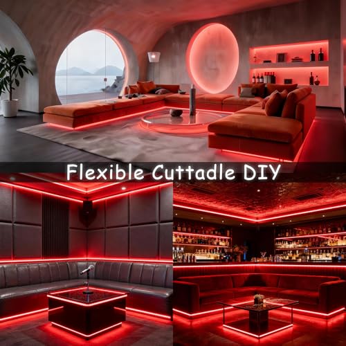 50ft Red LED Strip Lights, Dimmable Rope Lighting with Memory Function