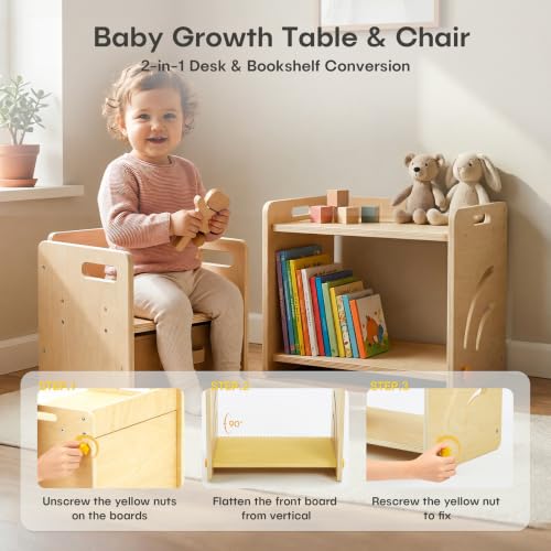 Montessori Log Toddler Table & Chair Set with Storage, Adjustable, Baby Furniture Gift