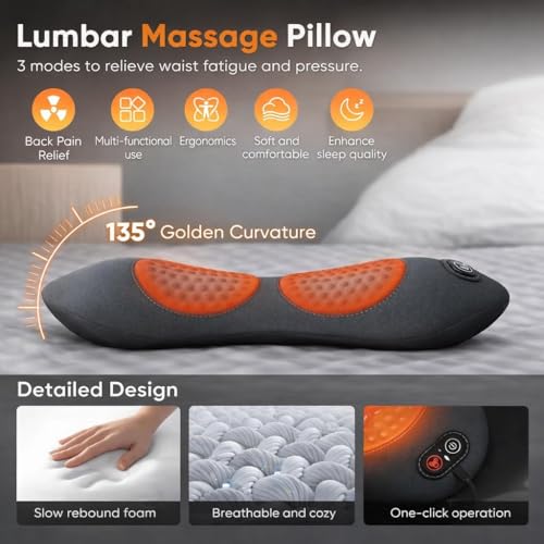 Ergonomic Lumbar Support Cushion with Heat & Vibration - Portable Back Pillow for Chair & Sofa