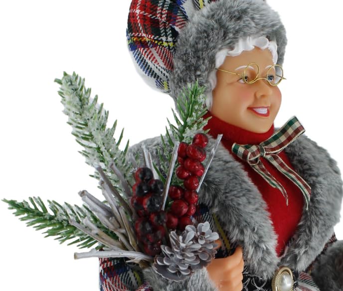 Windy Hill 16-Inch Mrs. Claus Tartan Plaid Holiday Decor Figurine