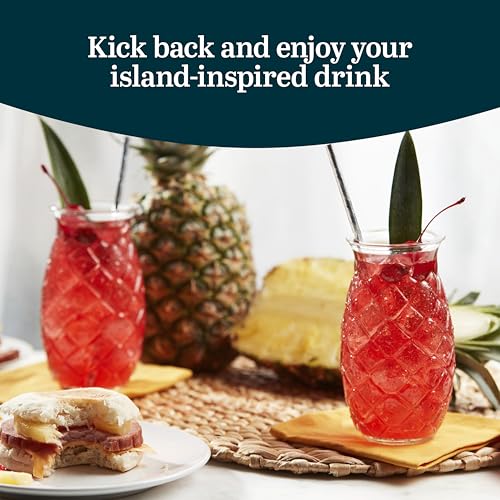 Pineapple Tiki Glasses, 17 oz Tropical Cocktail Drinkware Set of 4