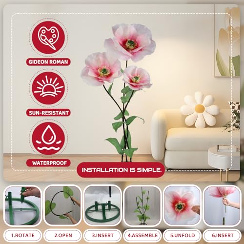 GloBloomia Pink Artificial Giant Flower 3PCS 3D Waterproof Realistic Decor