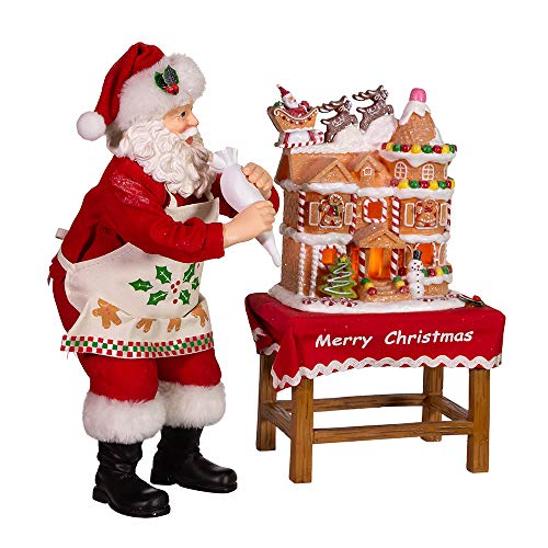 10.5-Inch LED Santa Decorating Gingerbread House Tabletop Figurine
