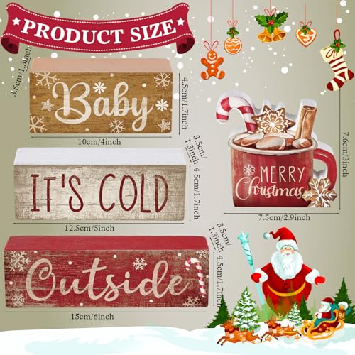 Moucuny Christmas Hot Cocoa Wood Sign & Book Decor Set - Indoor Holiday Tabletop Decorations