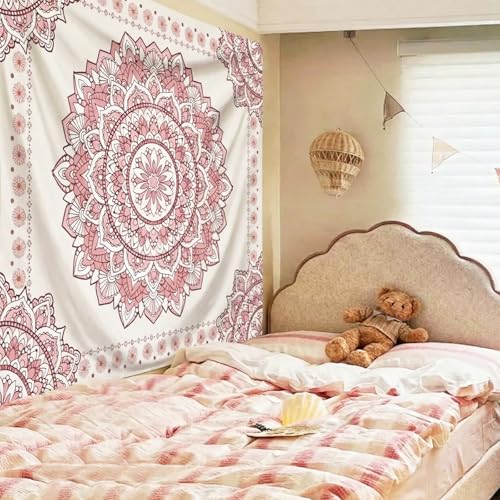 Pink Boho Mandala Wall Tapestry - Floral Aesthetic Room Decor (51x60 in)