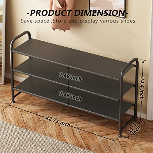 3-Tier Extra-Wide Shoe Rack Organizer for Entryway and Closet, Black Metal