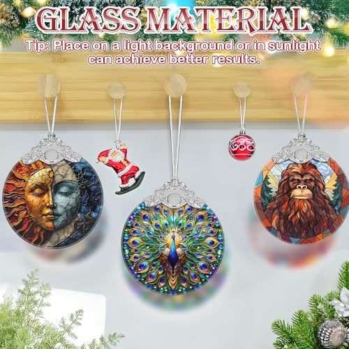 Peacock Stained Glass Ornament - PEMIRSAYO Peacock Christmas Tree Decor (3" x 3.5")