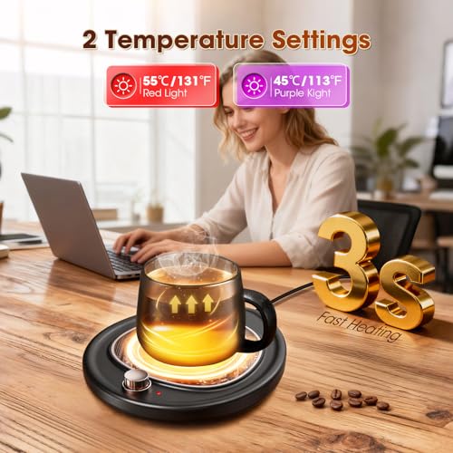 MQUPIN Black Coffee Mug Warmer with Dual-Temp Settings for Coffee & Tea