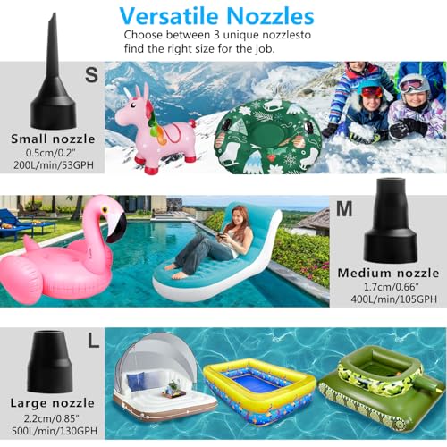 Electric Inflatable Bed Pump with 3 Nozzles & Free Swim Ring