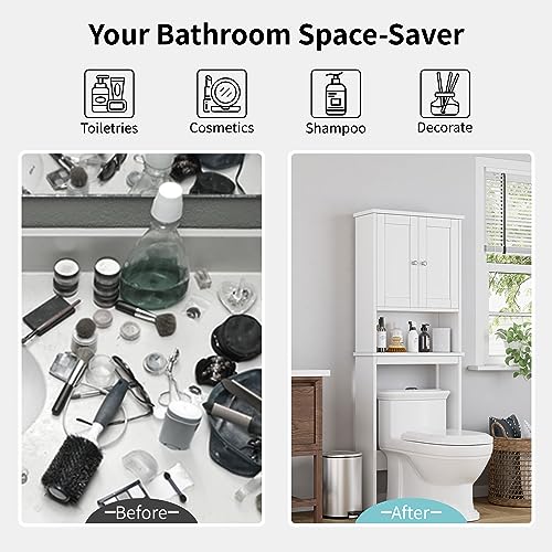 Shintenchi Over the Toilet Storage Cabinet, Freestanding Space Saver - White