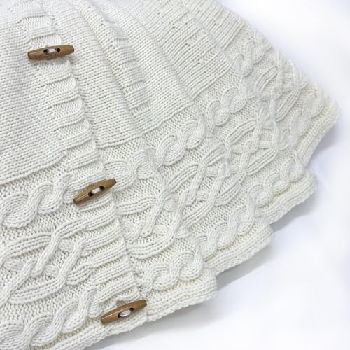 60-Inch Cream Cable Knit Christmas Tree Skirt with Wooden Toggles - Starry Dynamo