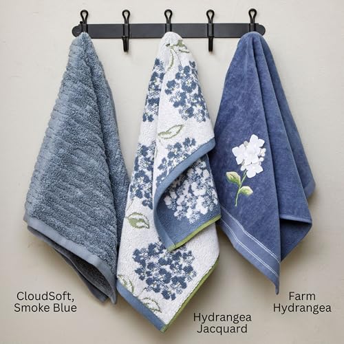 Hydrangea Embroidered Hand Towel Set - 2pc Cotton Velour, 16x25 Blue