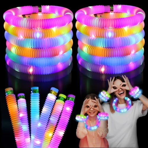 Light Up Glow Sticks Fidget Tubes 24 Pack - Glow in the Dark Party Favors for Kids (LITFP)
